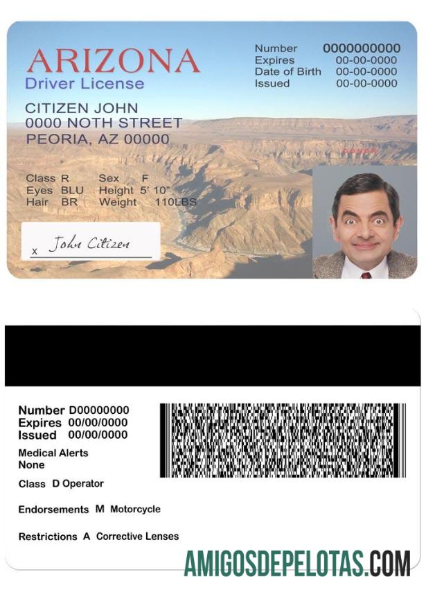 Carteira de motorista dos EUA, Arizona, versão 2 exemplo real